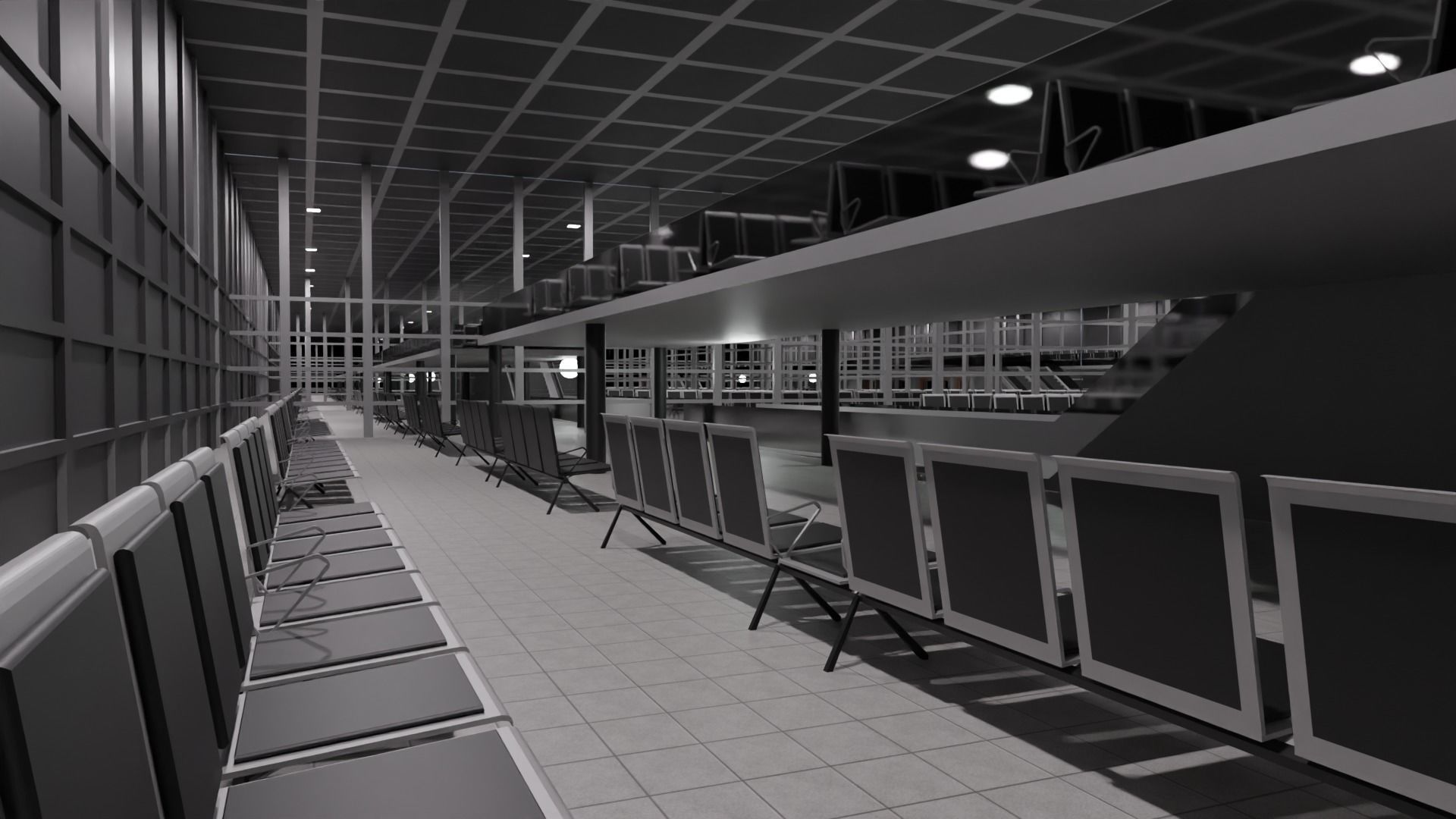 Airport Interior Low-poly 3D model_4