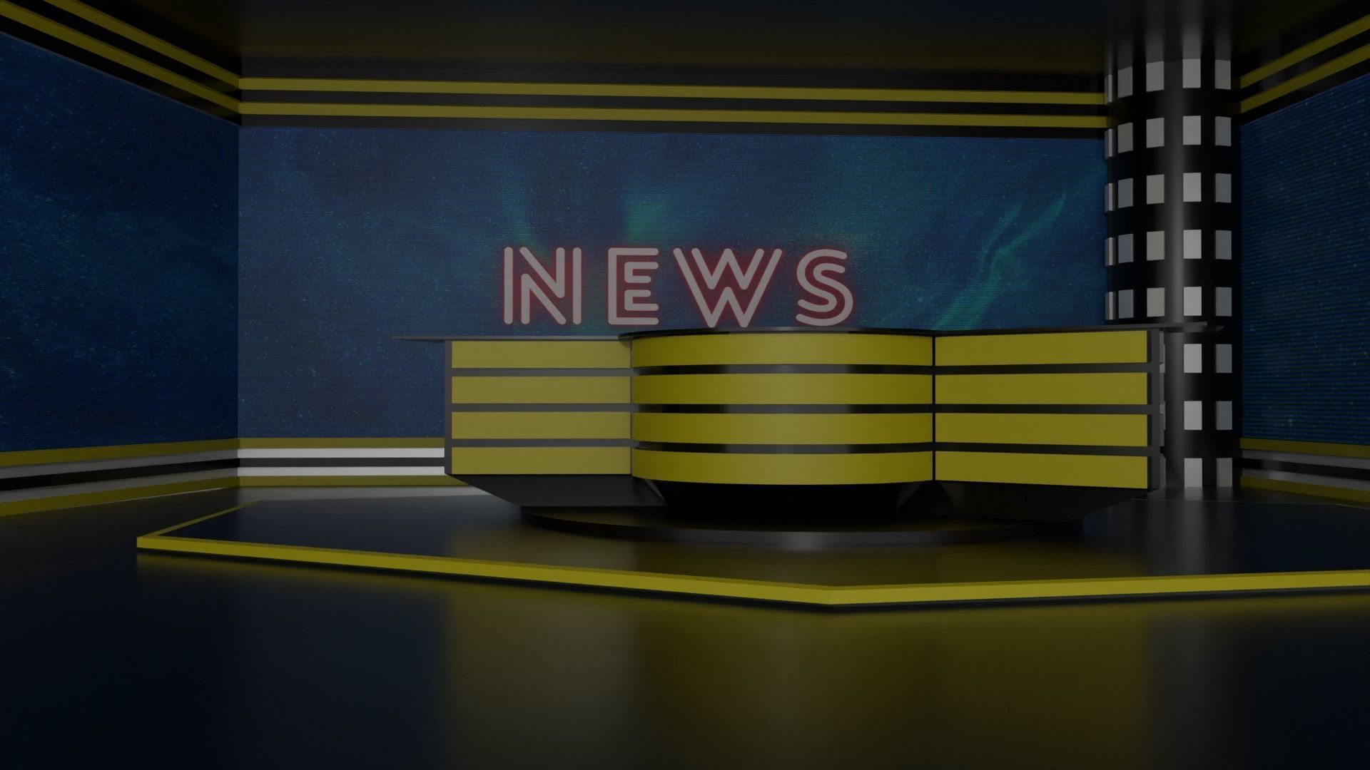 Tv Studio Low-poly 3D model_4