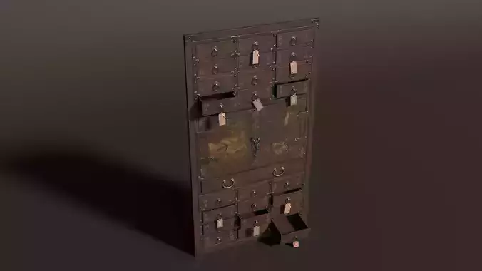 3D Antique Chinese Wooden Shelf Drawers