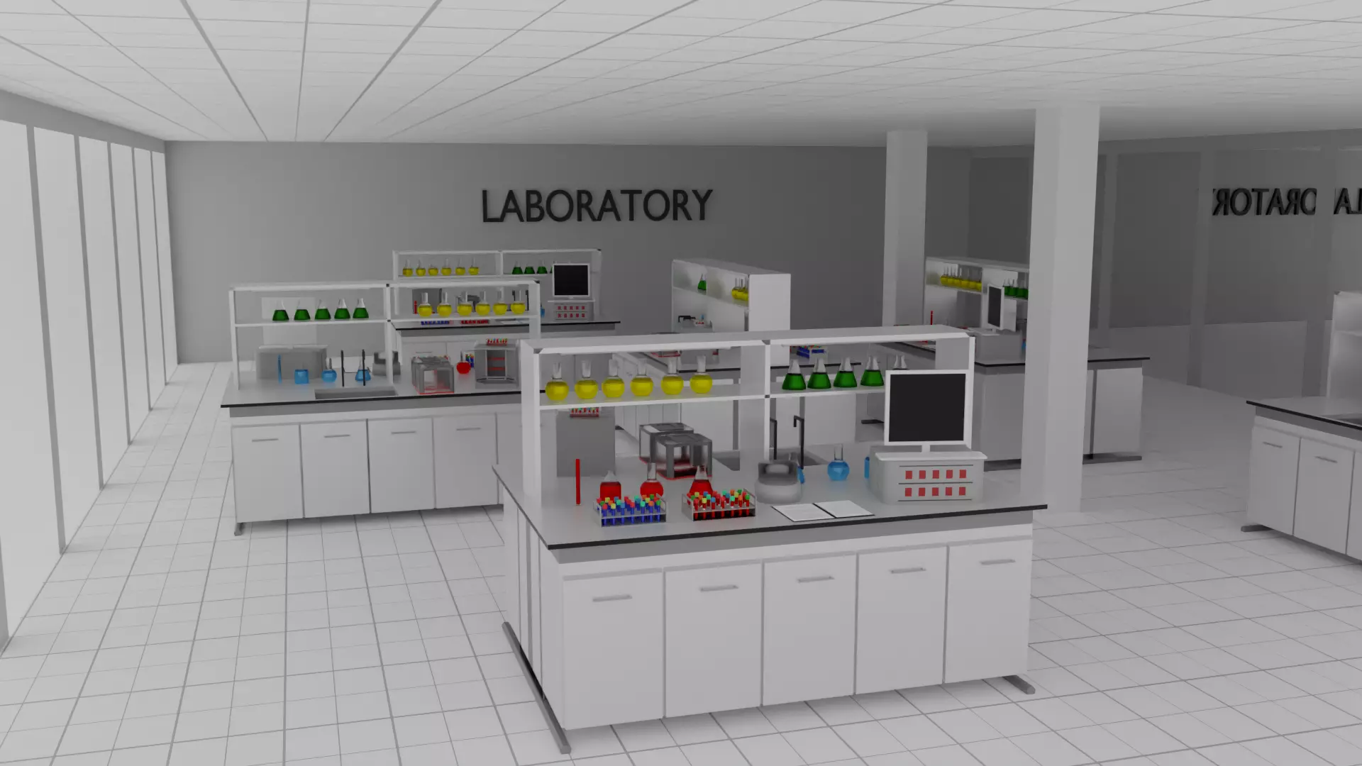 Laboratory with cabinets and shelves Low-poly 3D model