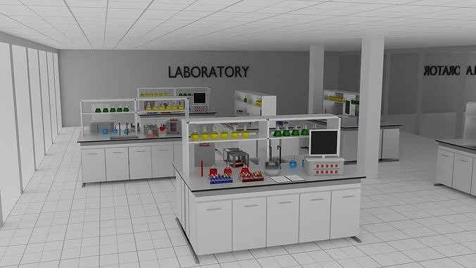 Laboratory with cabinets and shelves Low-poly 3D model