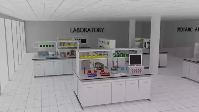 Laboratory with cabinets and shelves Low-poly 3D model