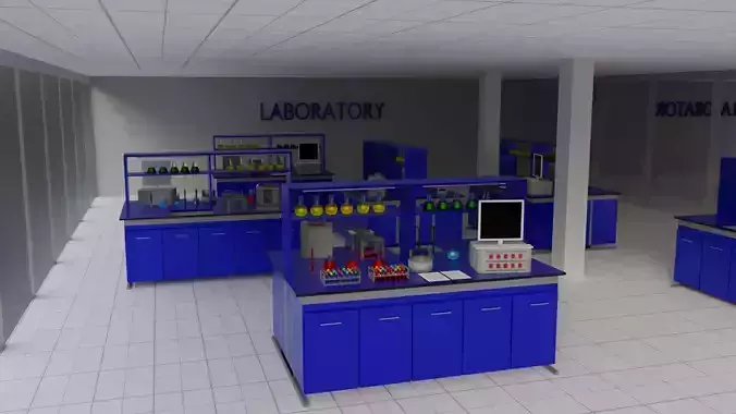 Laboratory lab with cabinets and shelves