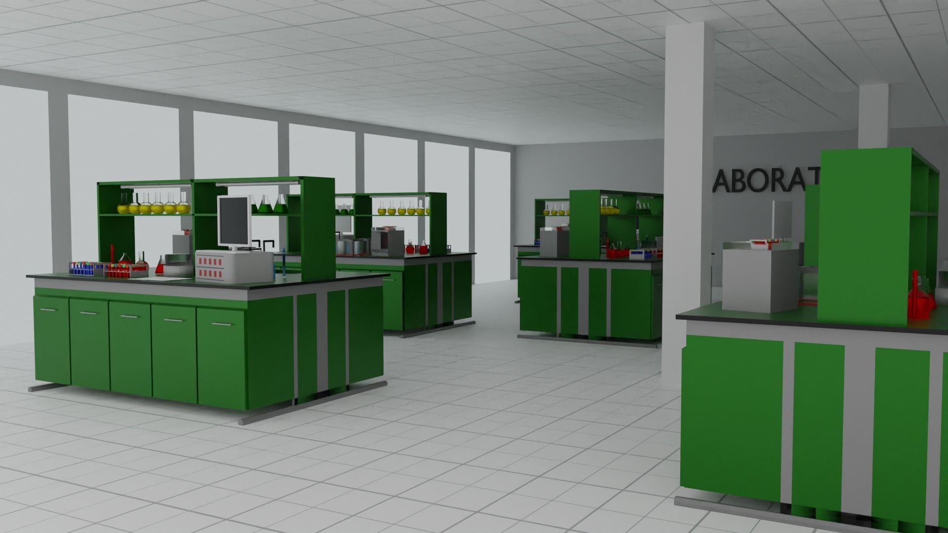 Laboratory with cabinets and shelves Low-poly 3D model_2