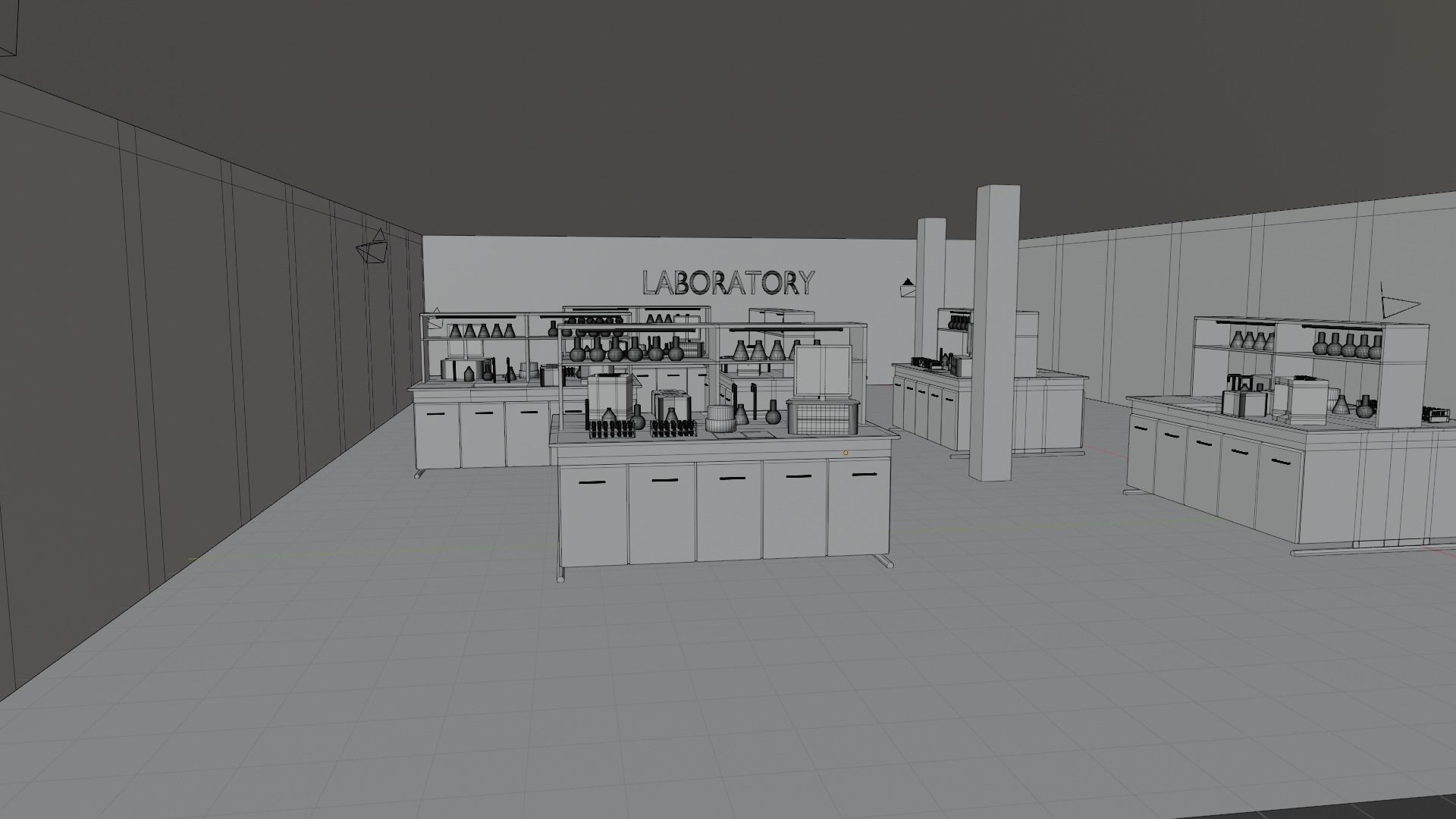 Laboratory with cabinets and shelves Low-poly 3D model_7