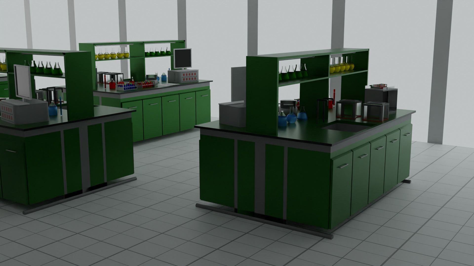 Laboratory with cabinets and shelves Low-poly 3D model_5