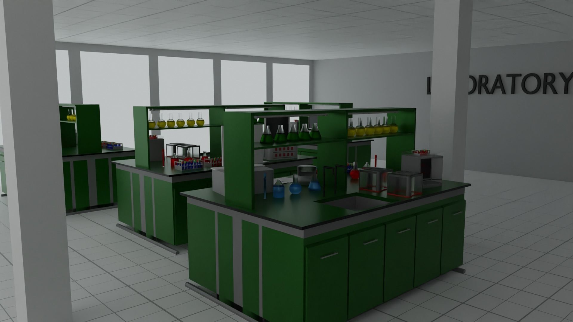Laboratory with cabinets and shelves Low-poly 3D model_3