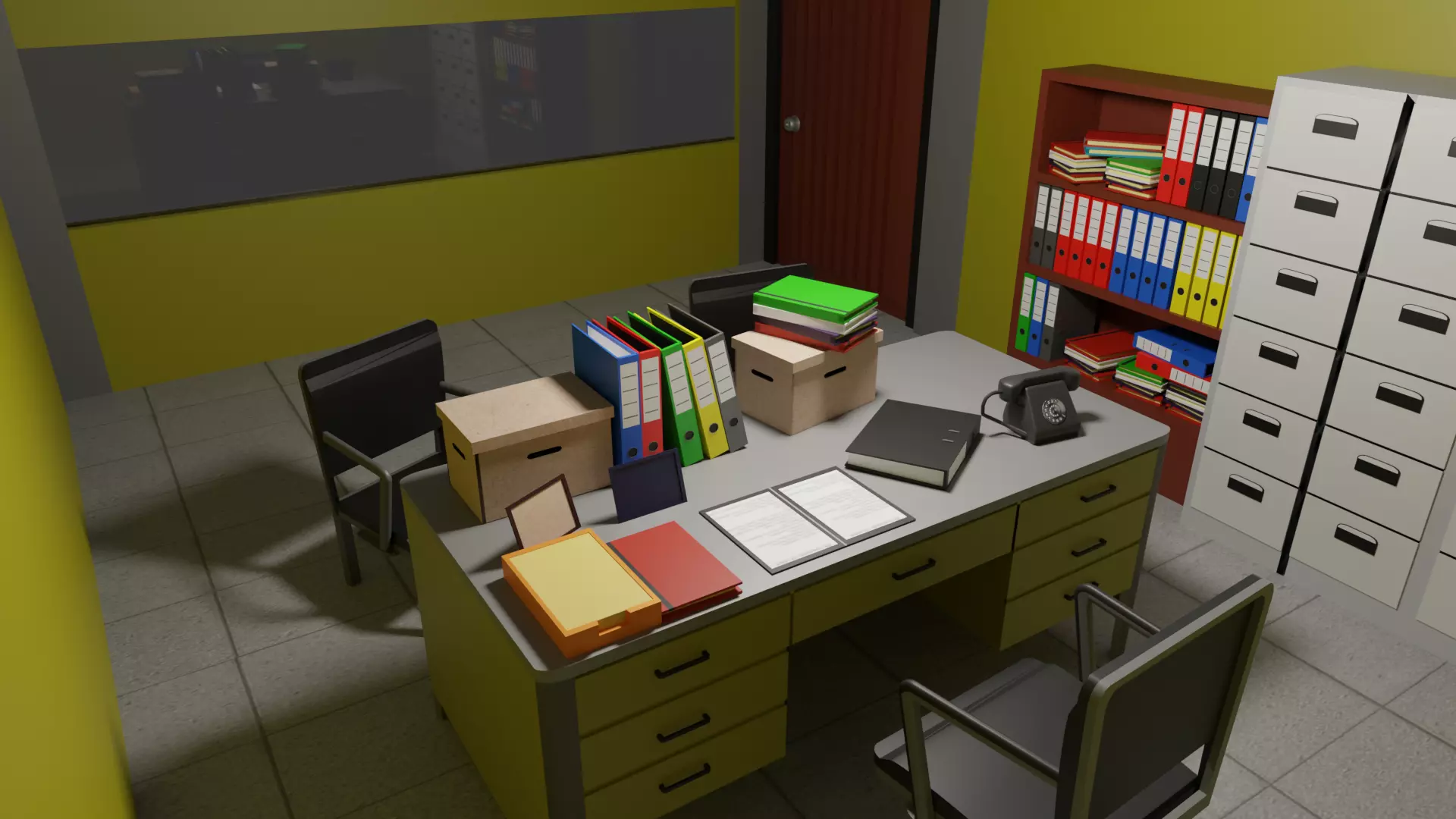 Office Space Interior Low-poly 3D model_0