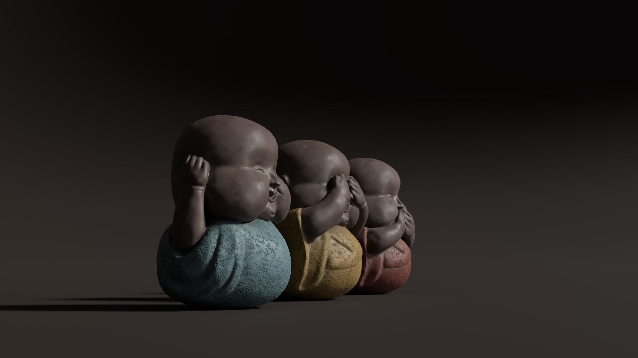 3D Antique Chinese Buddha Statues Carved  Low-poly 3D model_5