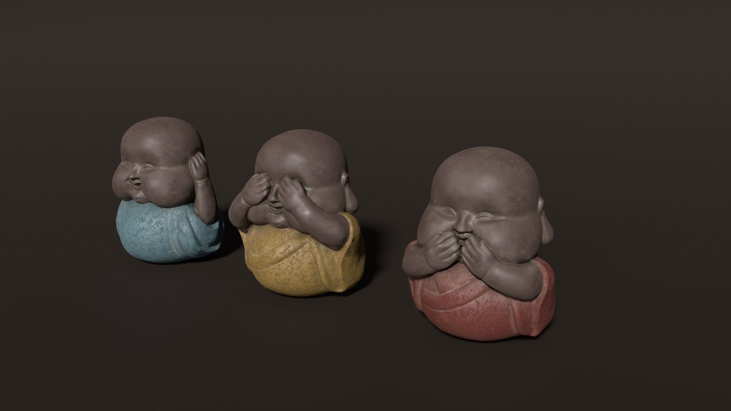 3D Antique Chinese Buddha Statues Carved  Low-poly 3D model_1