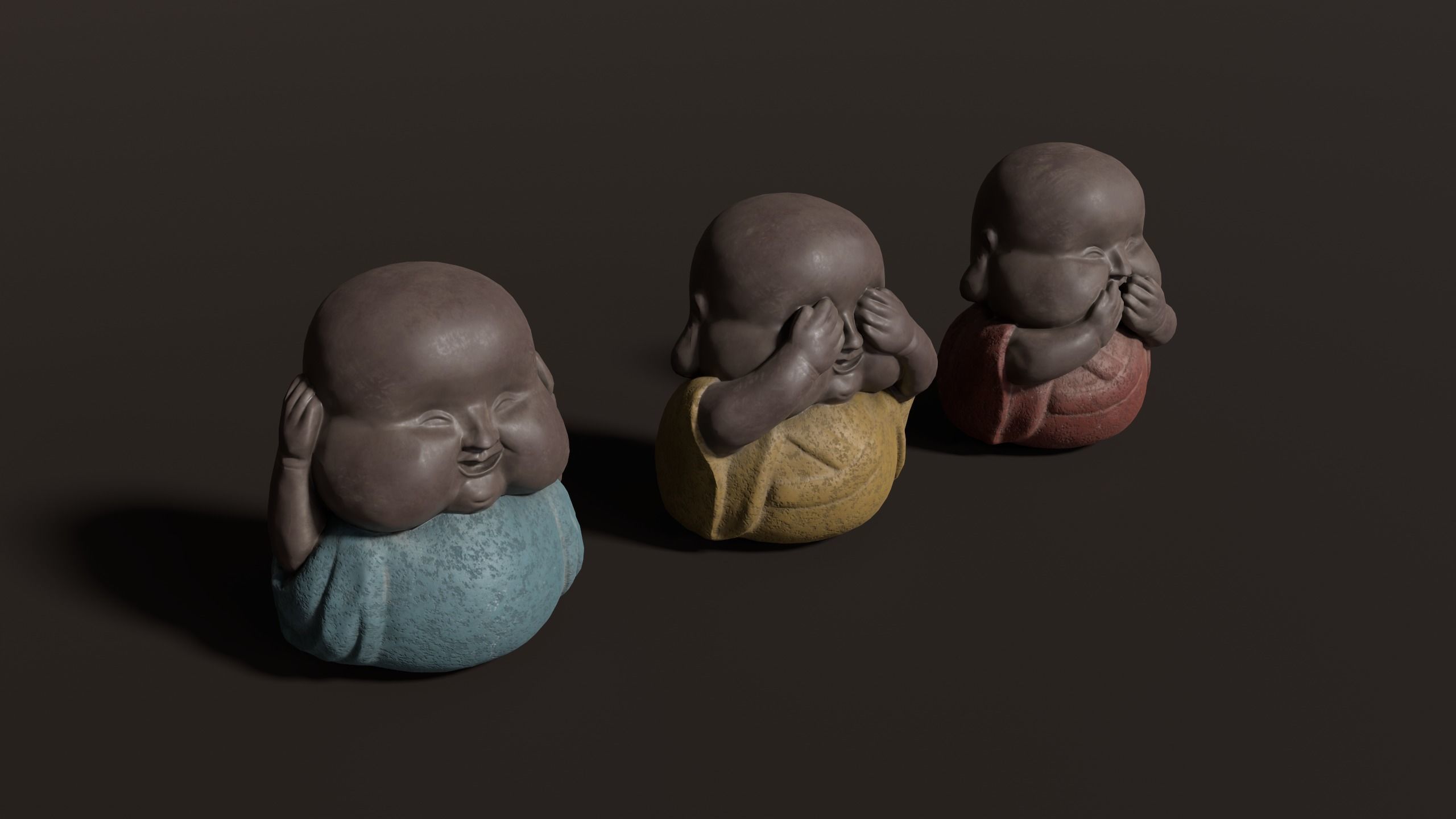 3D Antique Chinese Buddha Statues Carved  Low-poly 3D model_4