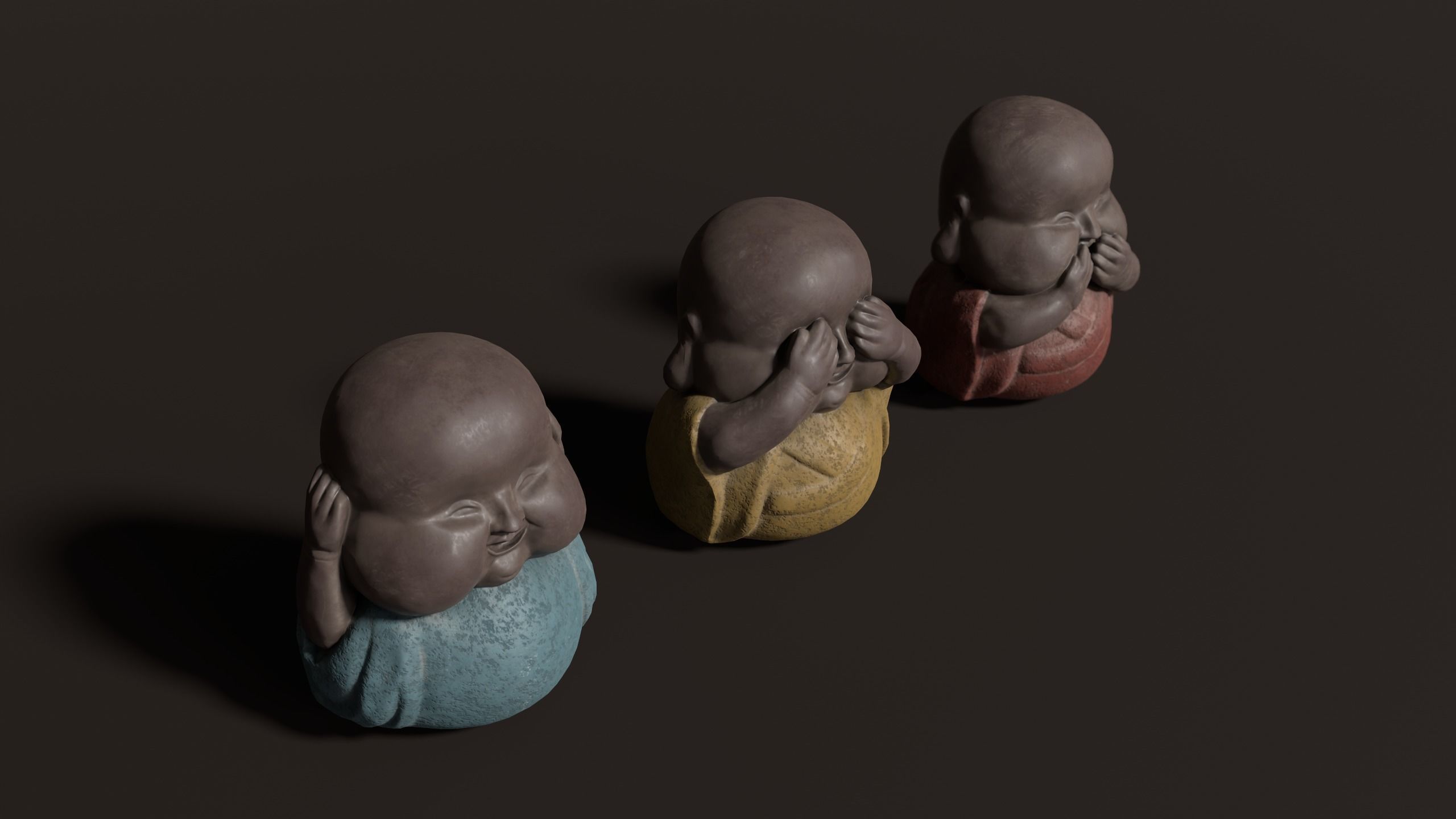 3D Antique Chinese Buddha Statues Carved  Low-poly 3D model_3