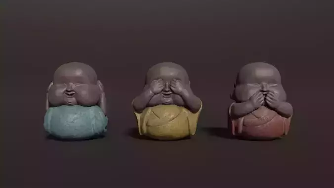 3D Antique Chinese Buddha Statues Carved 