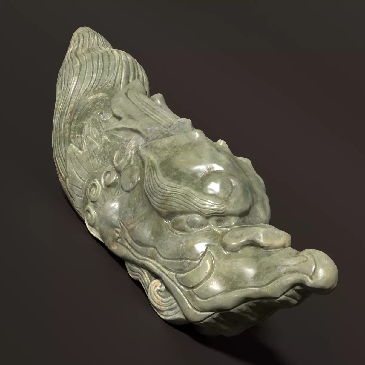 3D Antique Chinese Dragon Head Statue Carved Low-poly 3D model