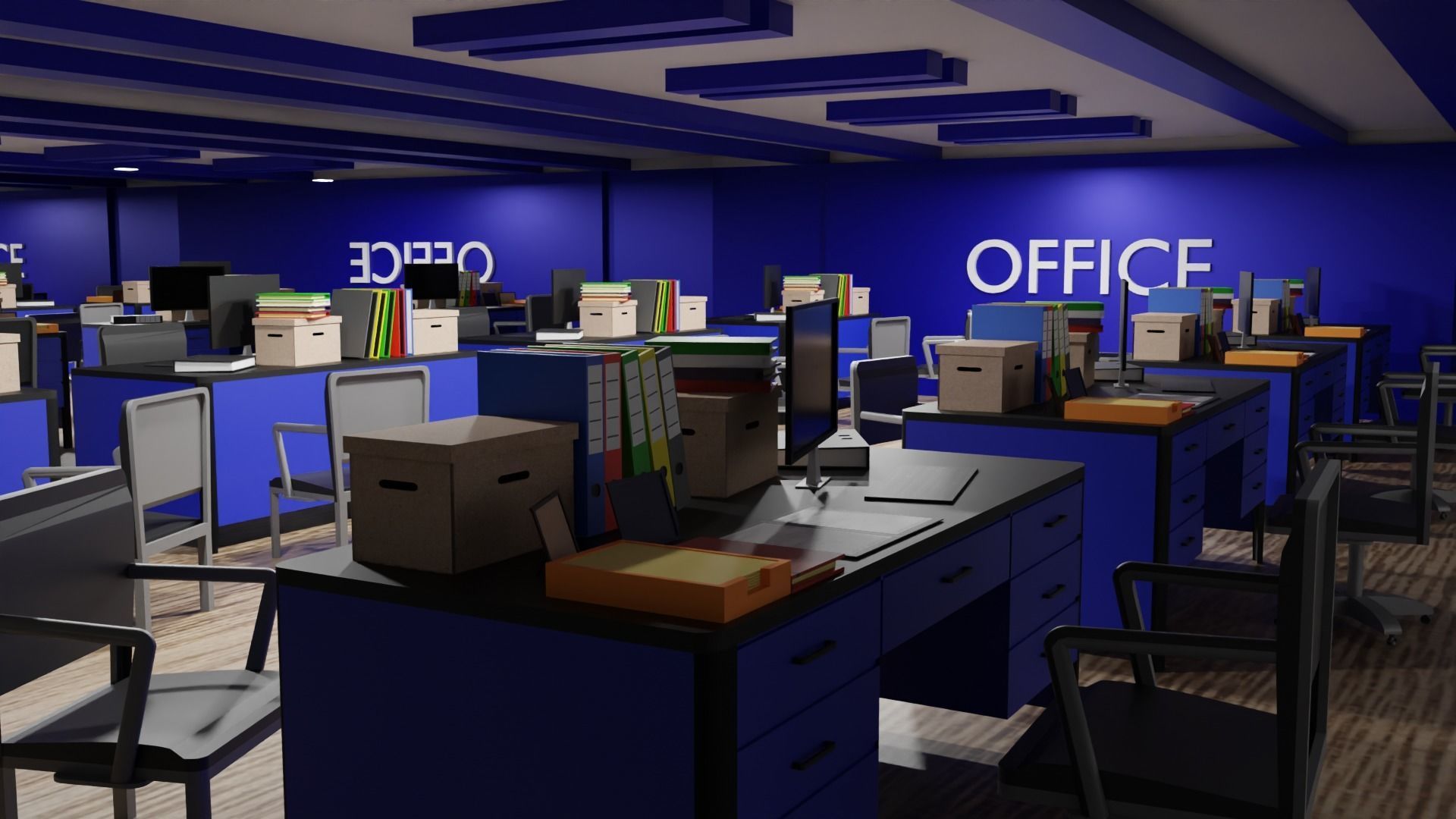 Office Space Interior Low-poly 3D model_1