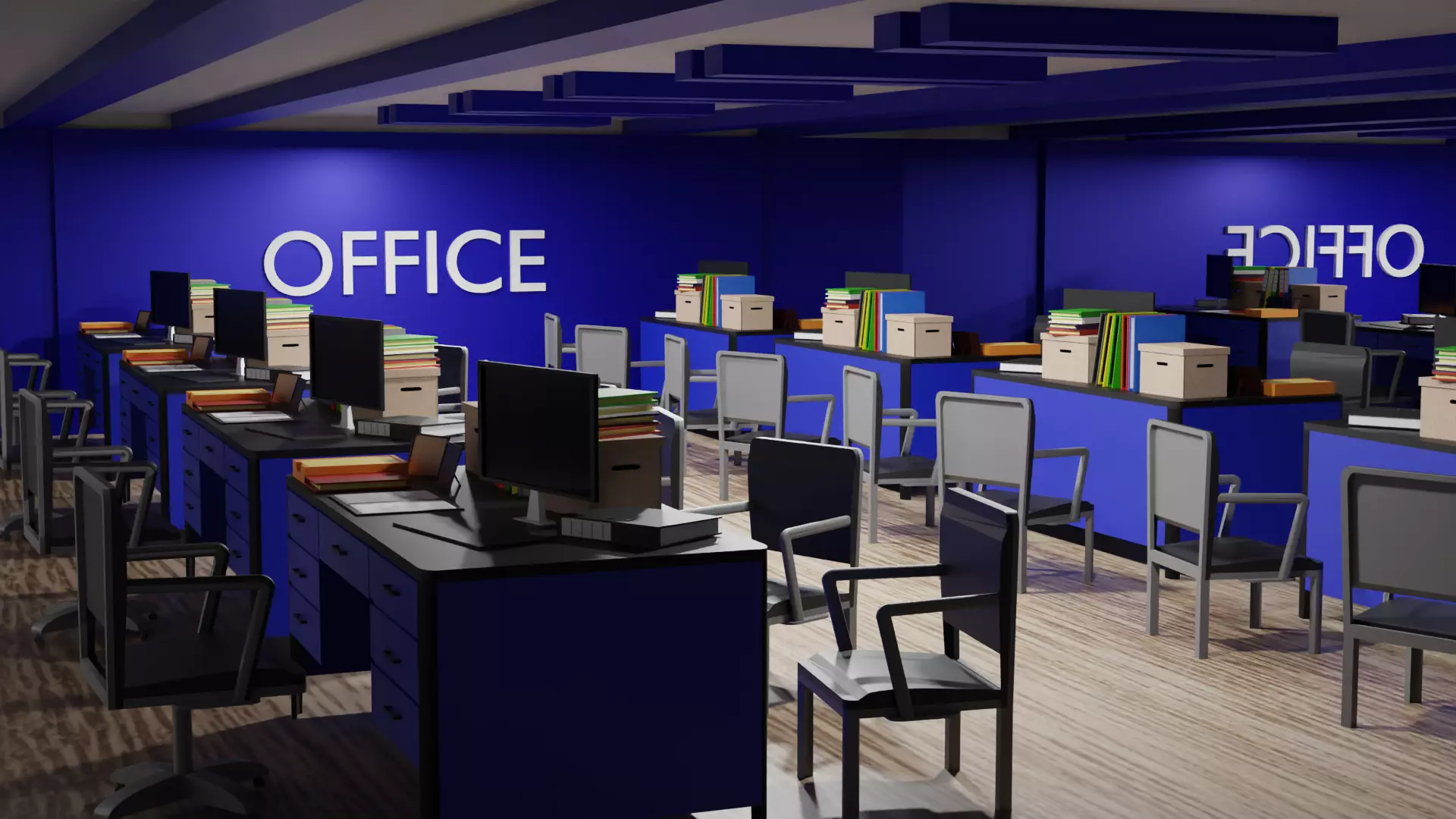 Office Space Interior Low-poly 3D model_0