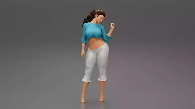 Cute model woman in short t shirt and Short 3D print model