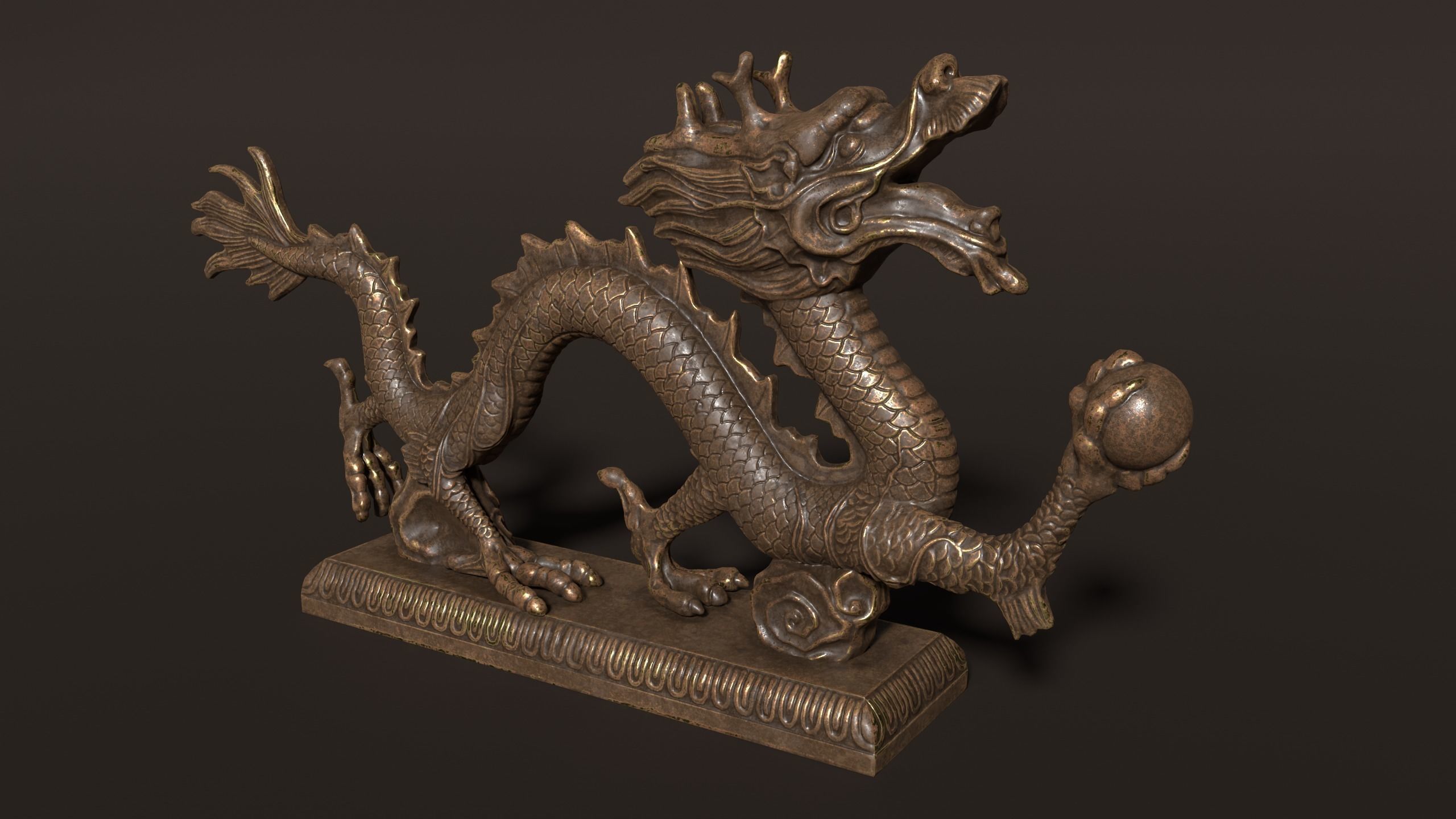 3D Antique Chinese Dragon Statue Carved Low-poly 3D model_3