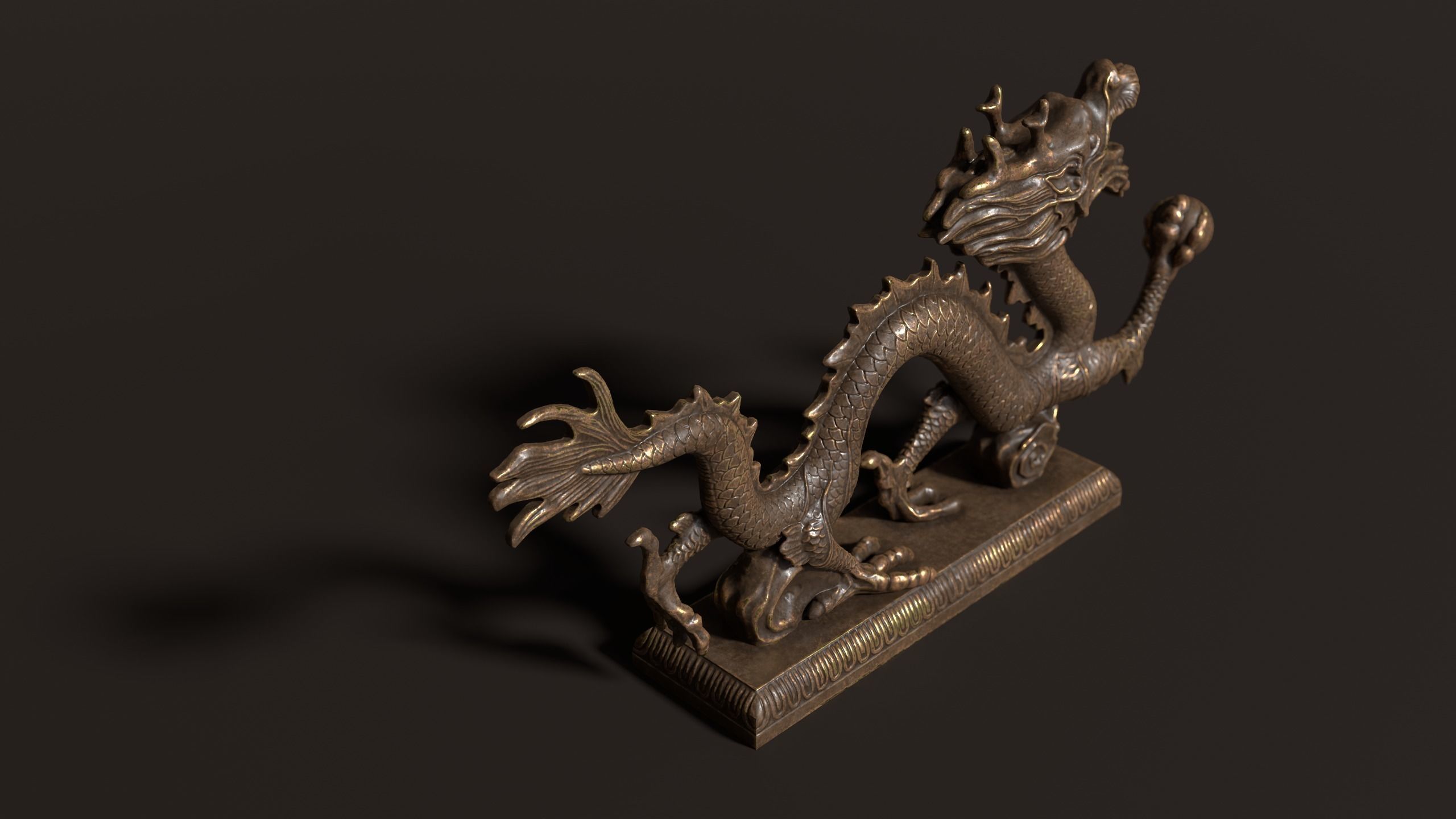 3D Antique Chinese Dragon Statue Carved Low-poly 3D model_4