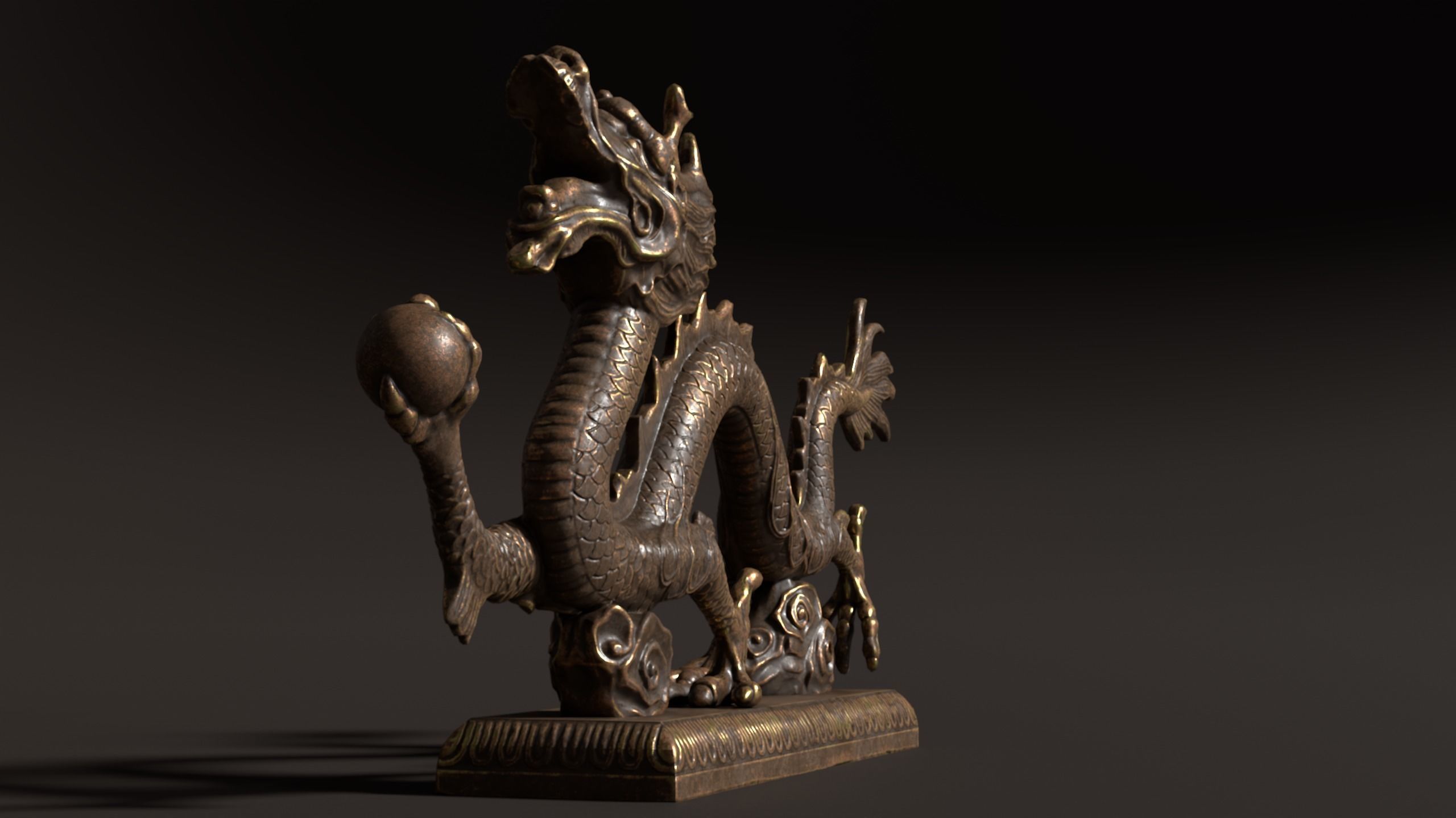 3D Antique Chinese Dragon Statue Carved Low-poly 3D model_5