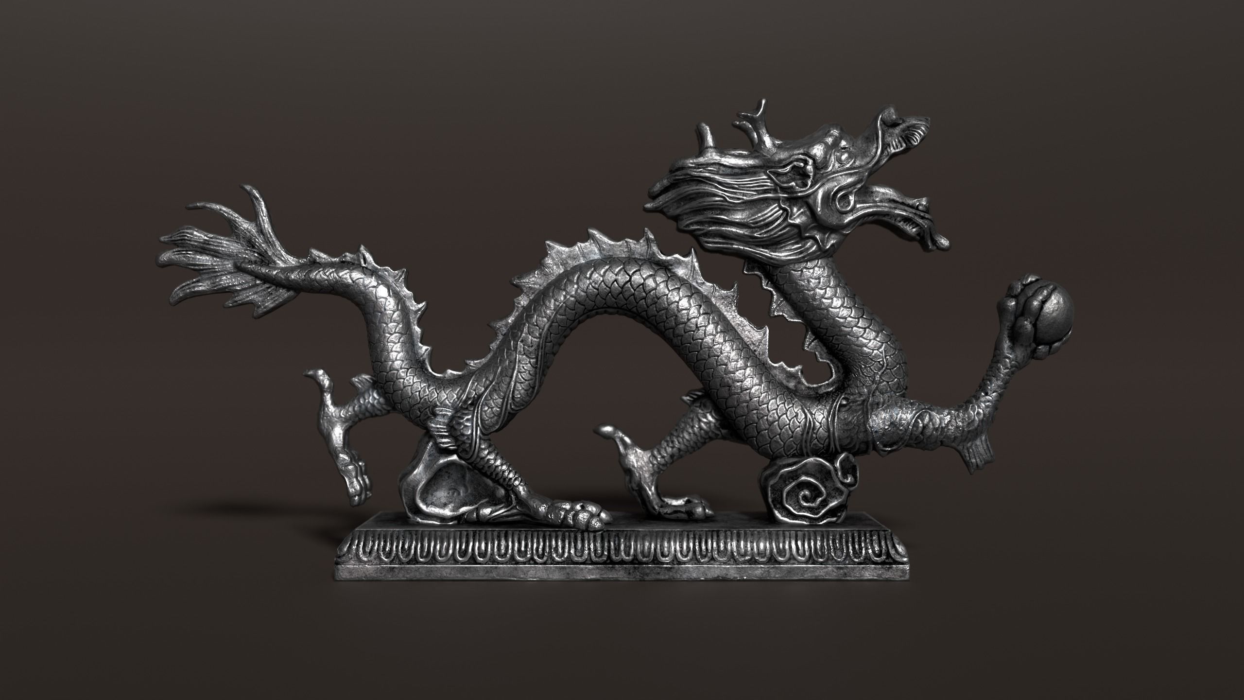 3D Antique Chinese Dragon Statue Carved Low-poly 3D model_2
