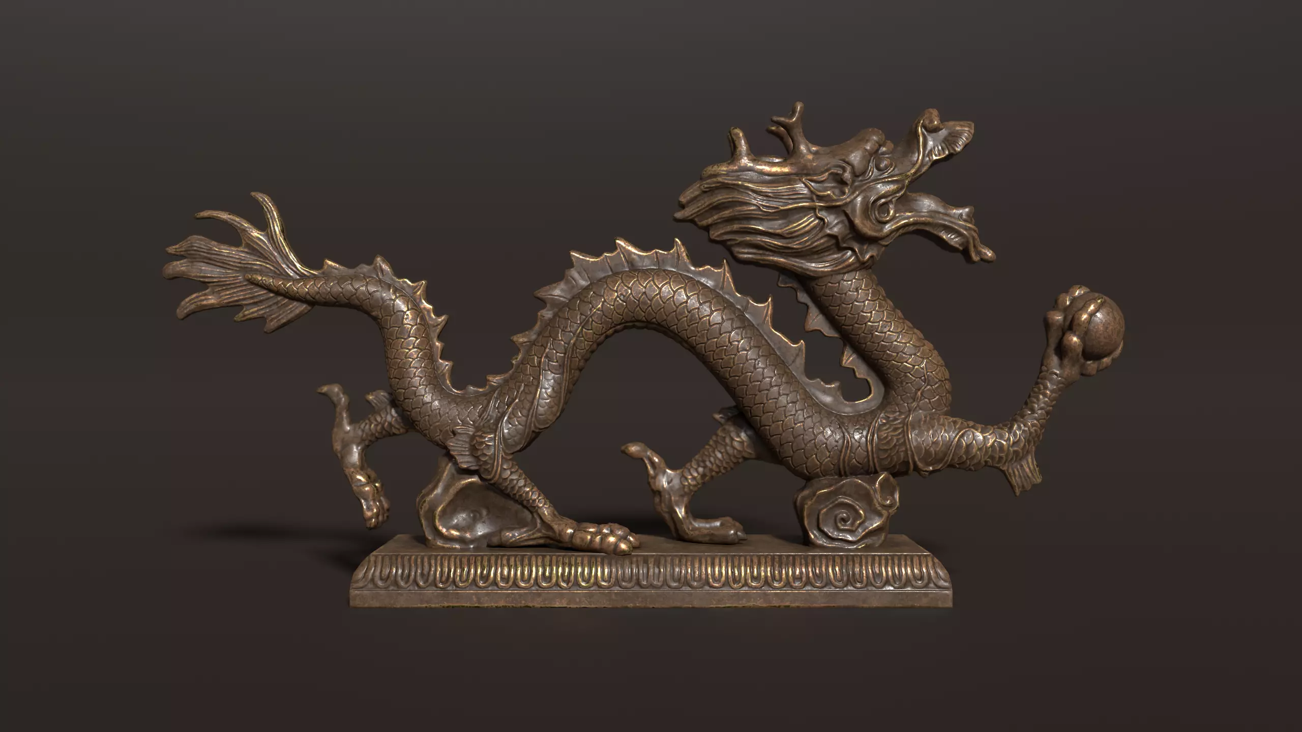3D Antique Chinese Dragon Statue Carved Low-poly 3D model_0