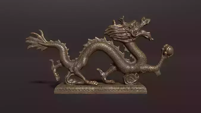 3D Antique Chinese Dragon Statue Carved