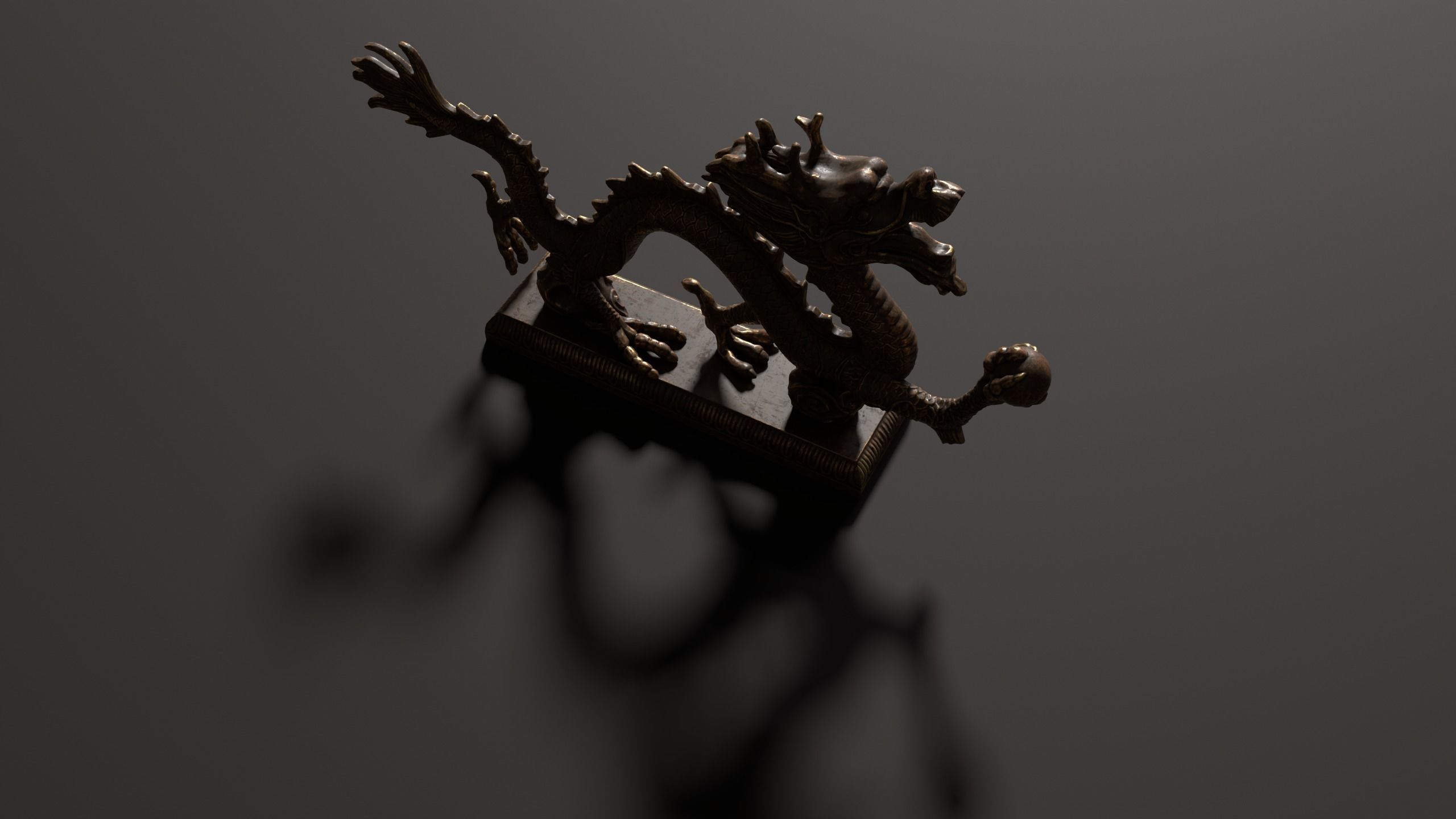 3D Antique Chinese Dragon Statue Carved Low-poly 3D model_6