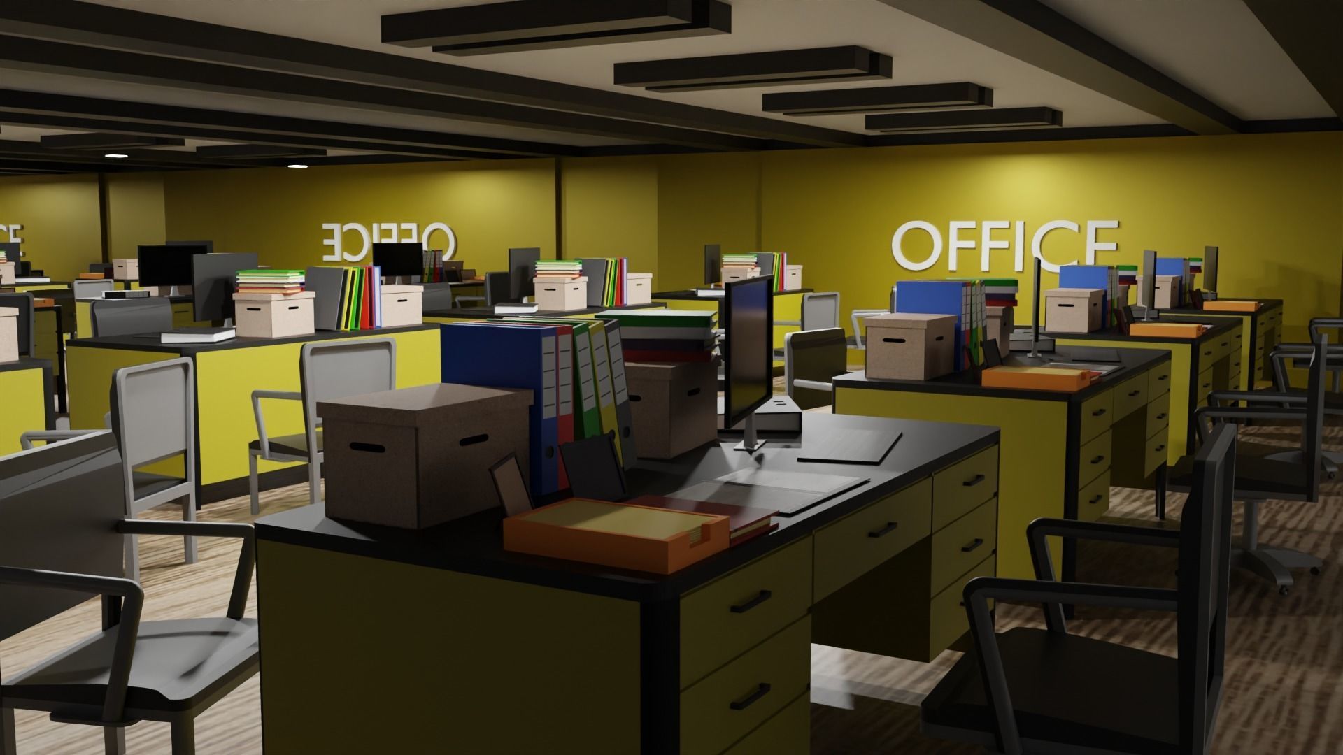 Office Space Interior Low-poly 3D model_1