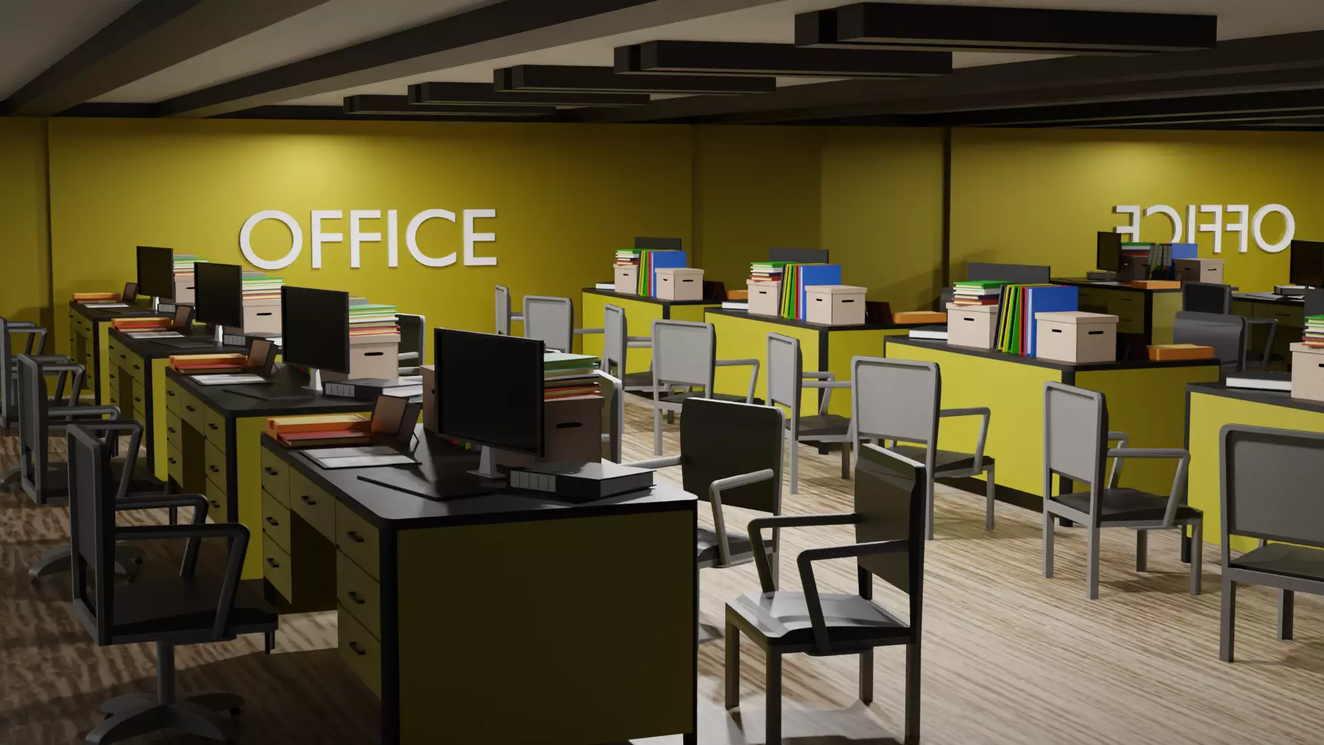 Office Space Interior Low-poly 3D model_0