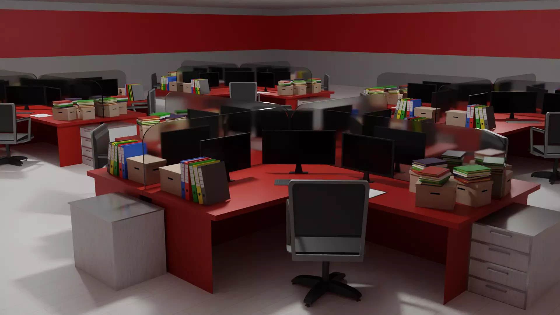 Office Space Interior Low-poly 3D model_0