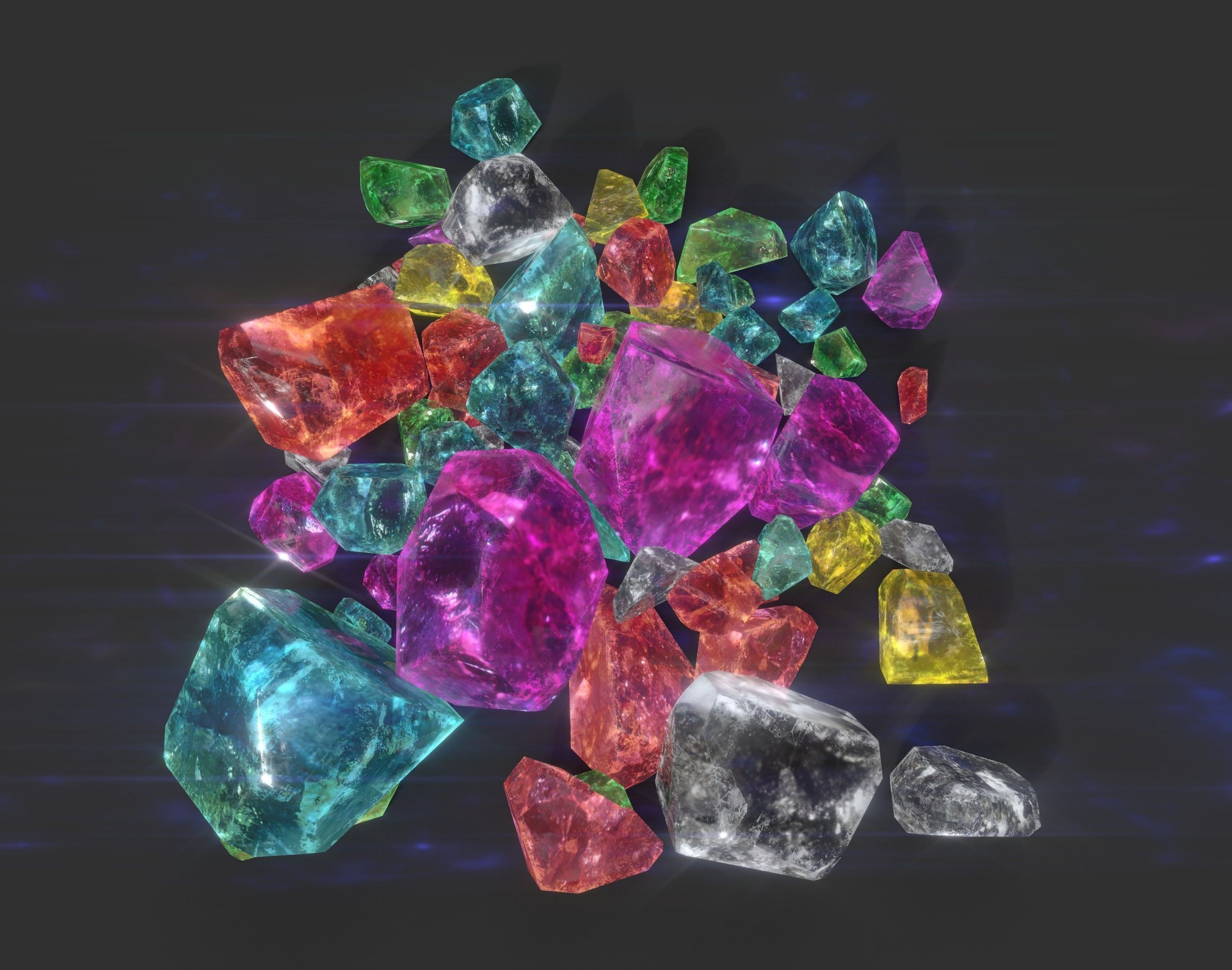Multiple Color Crystal Gemstone Pack 220705 Low-poly 3D model_3