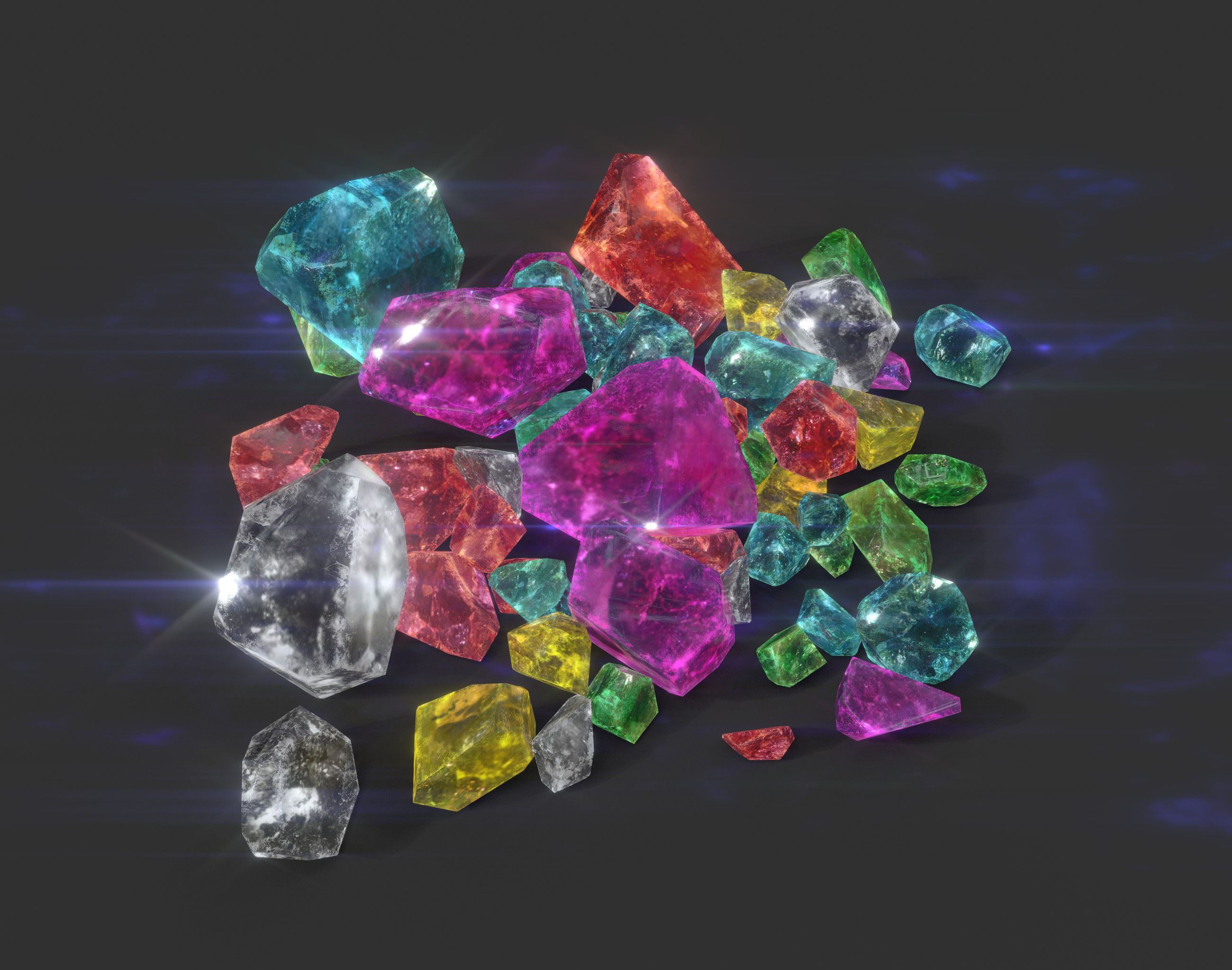 Multiple Color Crystal Gemstone Pack 220705 Low-poly 3D model_1