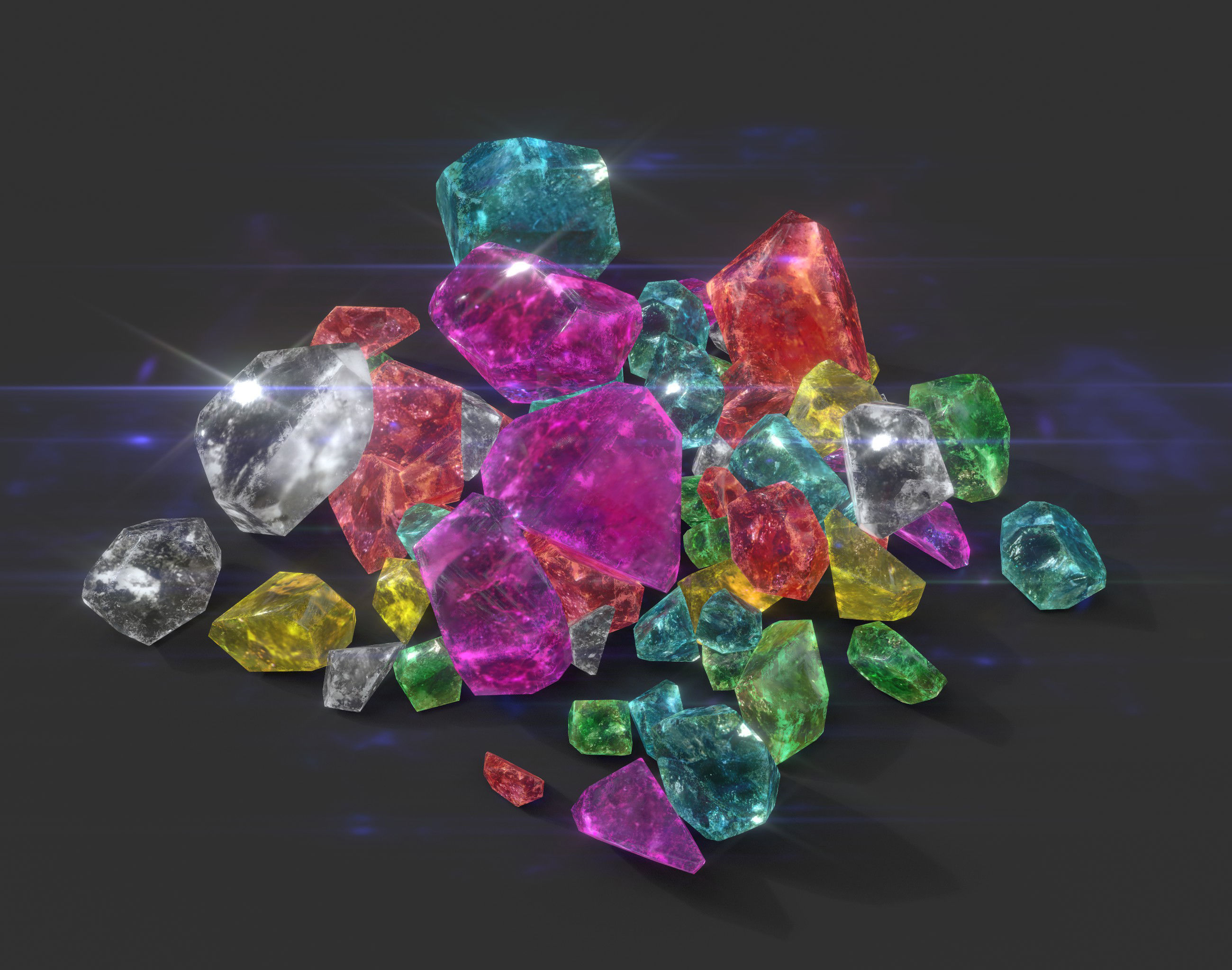 Multiple Color Crystal Gemstone Pack 220705 Low-poly 3D model_2