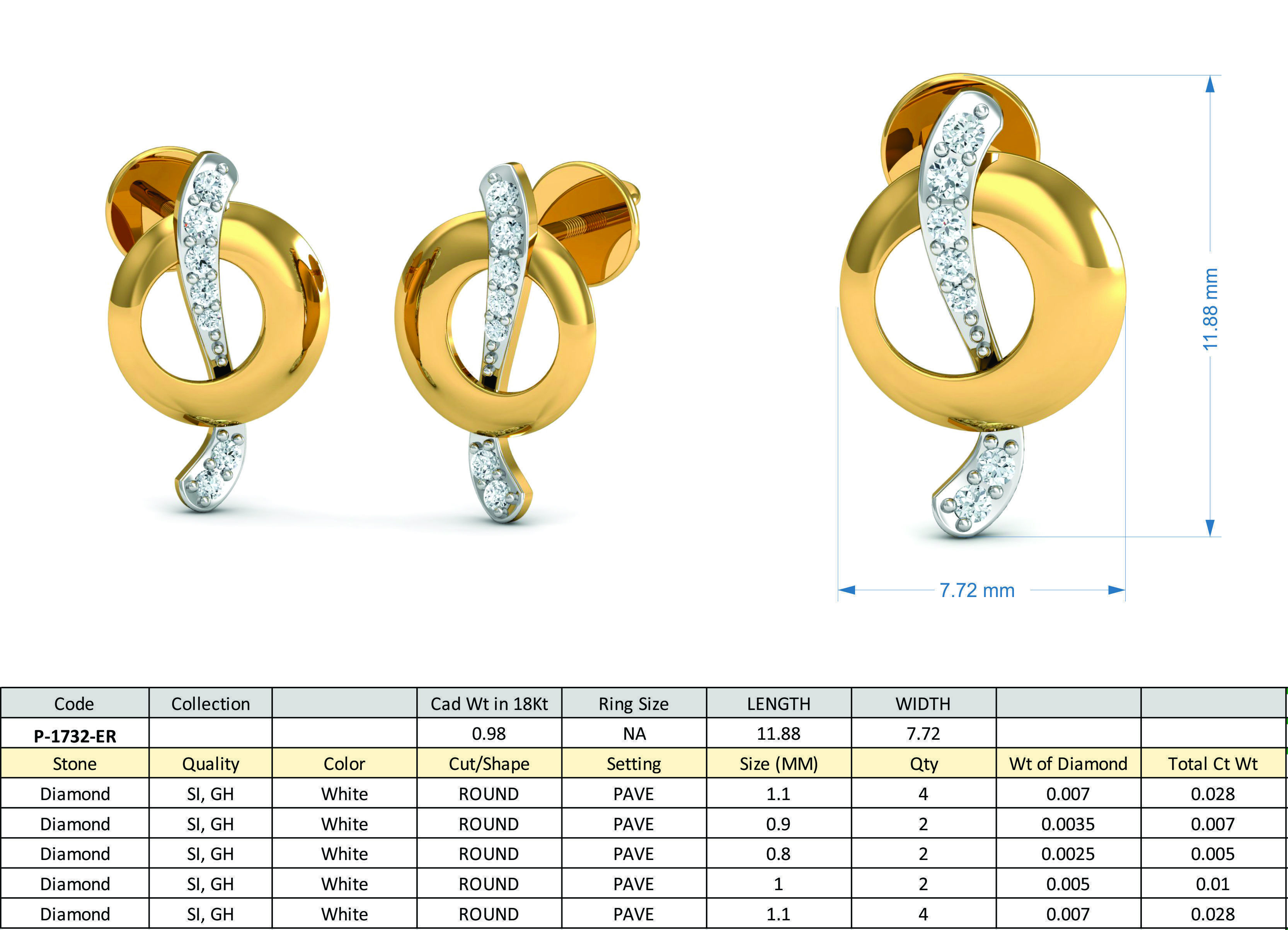 Solitaire Earrings 3DM STL OBJ FBX Render Details 3D print model_1