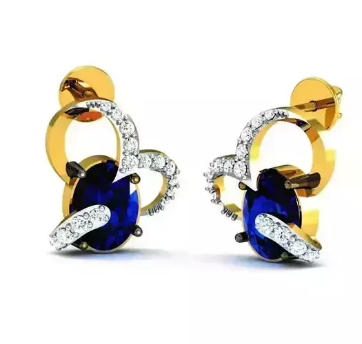 Solitaire Oval Diamond Heart Earrings 3D print model