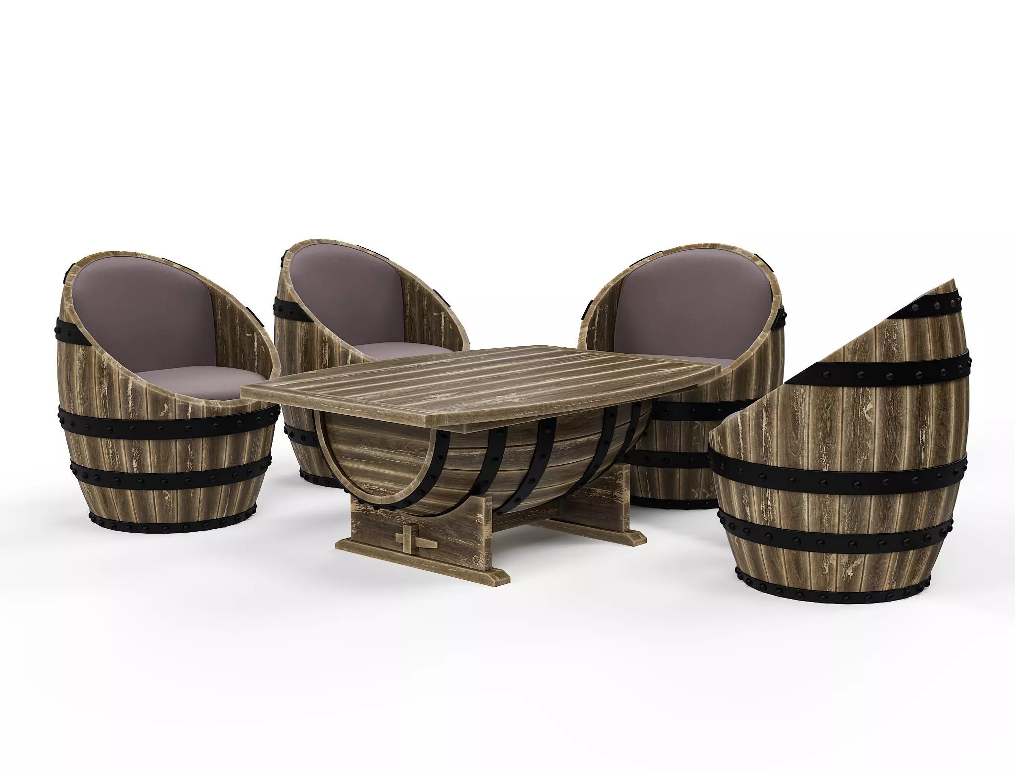 Wine Barrel Chair and Table Low-poly 3D model