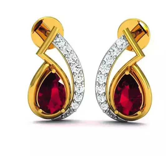 Solitaire Pear Diamond Earrings 3DM STL OBJ FBX Render Details 3D print model