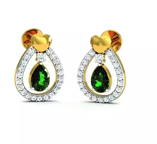 Solitaire Pear Diamond Earrings 3DM STL OBJ FBX Render Details 3D print model