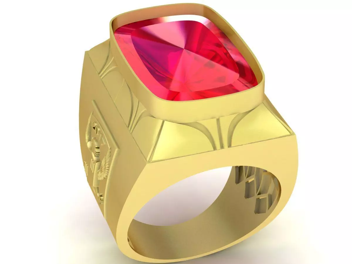 Luxury Signet Ring with Cushion Cut Gemstone 3463 3D print model
