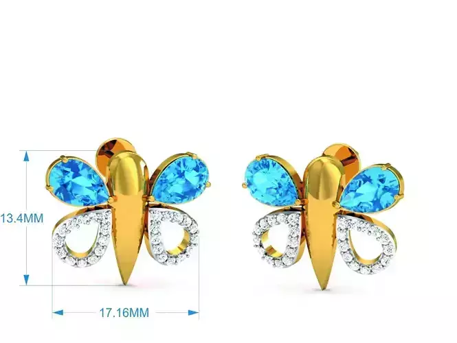 Solitaire Pear Diamond Earrings 3DM STL OBJ FBX Render Details