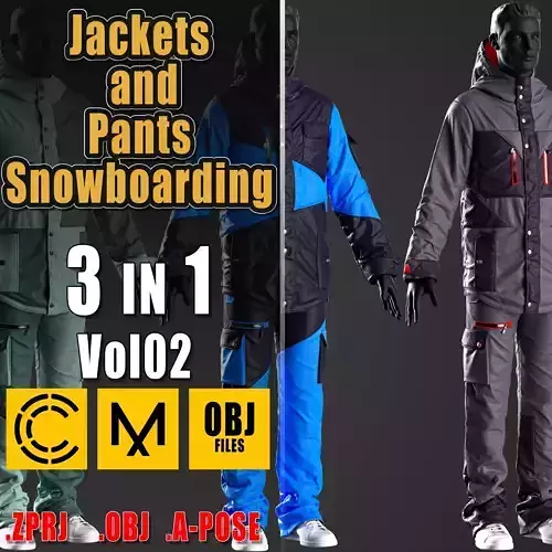 Jackets and Pants Snowboarding  Clo3D  OBJ Vol02