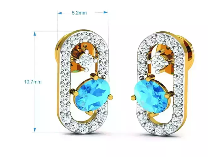 Solitaire Oval Diamond Earrings 3DM STL OBJ FBX Render Details 3D print model