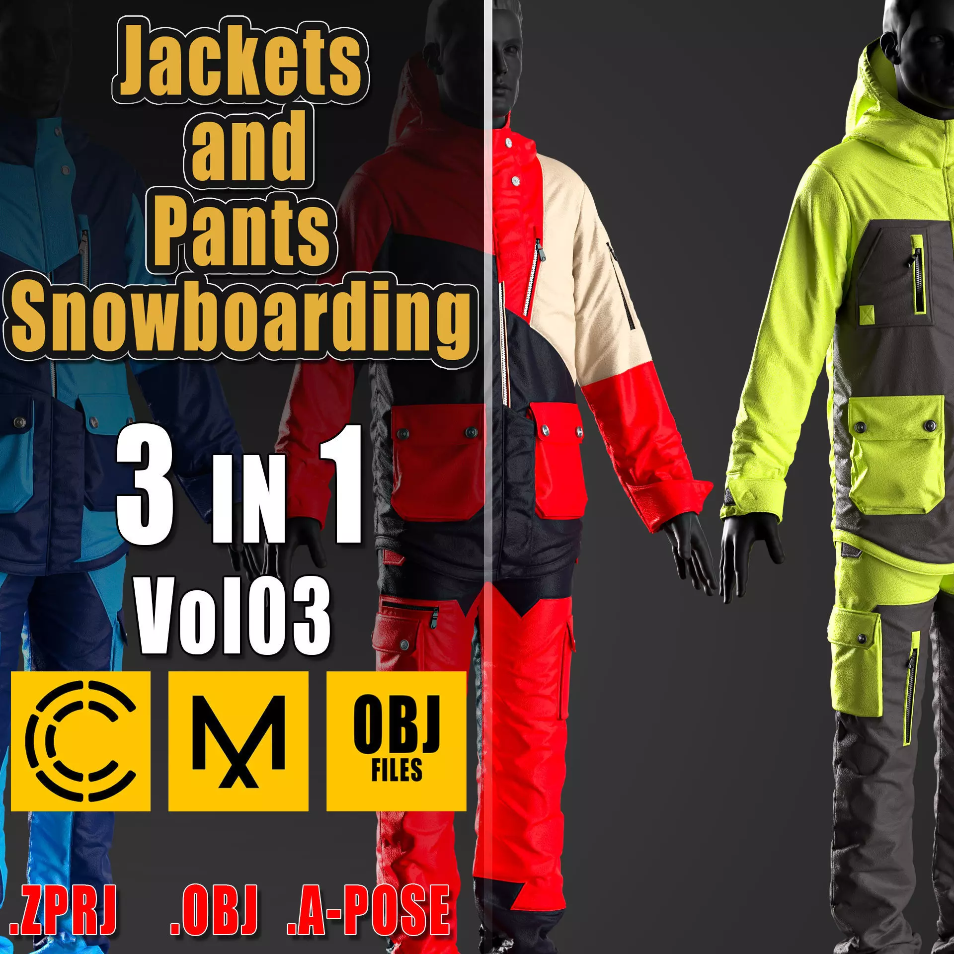 Jackets and Pants Snowboarding Clo3D OBJ Vol03 3D model