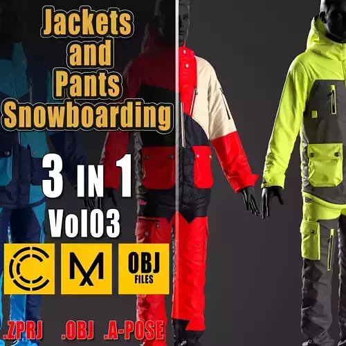 Jackets and Pants Snowboarding  Clo3D  OBJ Vol03