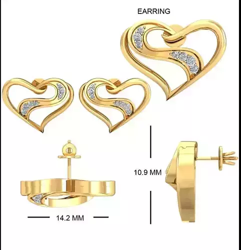 Solitaire Heart Earrings 3DM STL OBJ FBX Render Details
