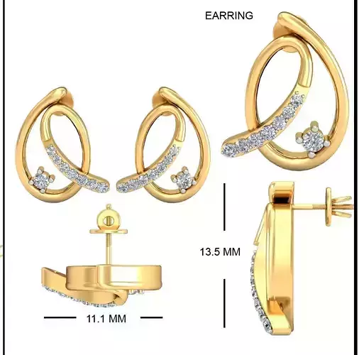 Solitaire Earrings 3DM STL OBJ FBX Render Details