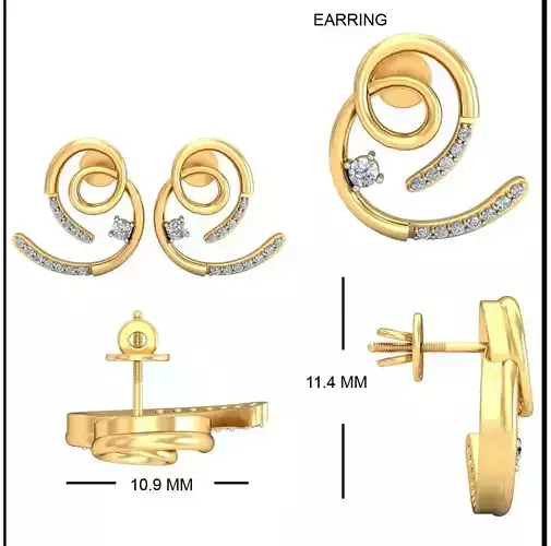 Solitaire Earrings 3DM STL OBJ FBX Render Details