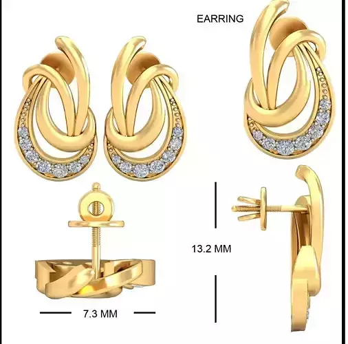 Solitaire Earrings 3DM STL OBJ FBX Render Details