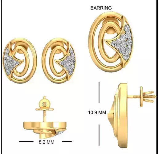 Solitaire Earrings 3DM STL OBJ FBX Render Details